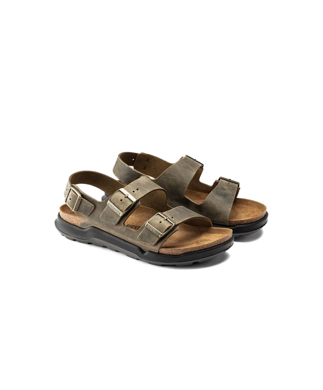 Birkenstock Milano Cross Town Oiled Leather Faded Khaki Sandals