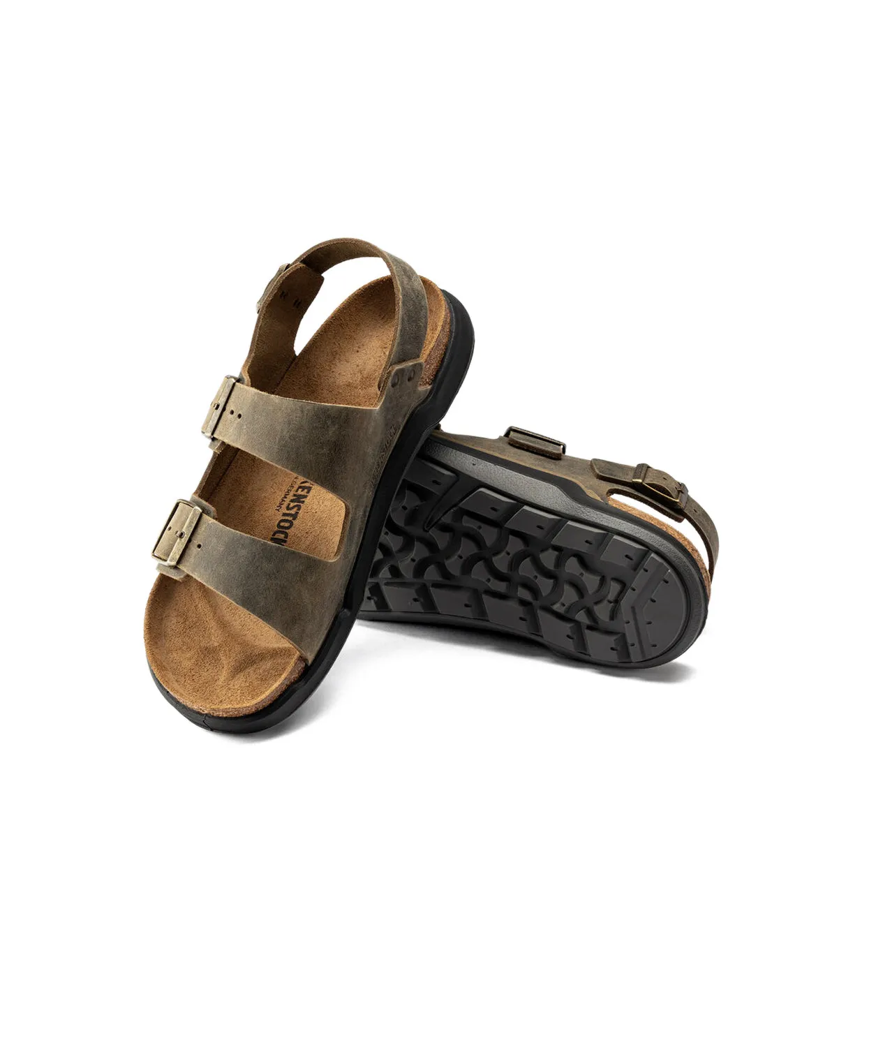 Birkenstock Milano Cross Town Oiled Leather Faded Khaki Sandals