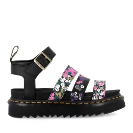 BLAIRE 3 STRAP SANDAL - VINTAGE FLORAL PRINT HYDRO & BLACK HYDRO