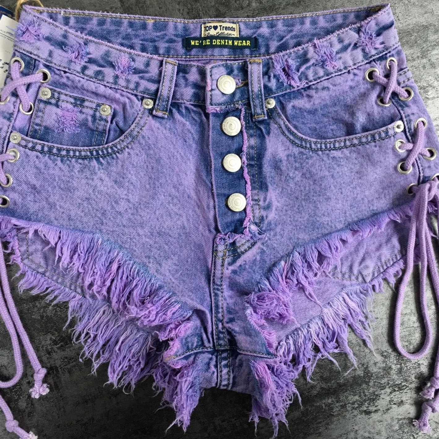 Both Side Tie Mini Jean Shorts