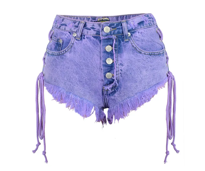 Both Side Tie Mini Jean Shorts