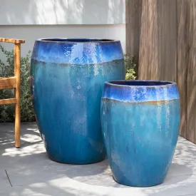 Campania International Cabana Planter in Running Blue set of 2