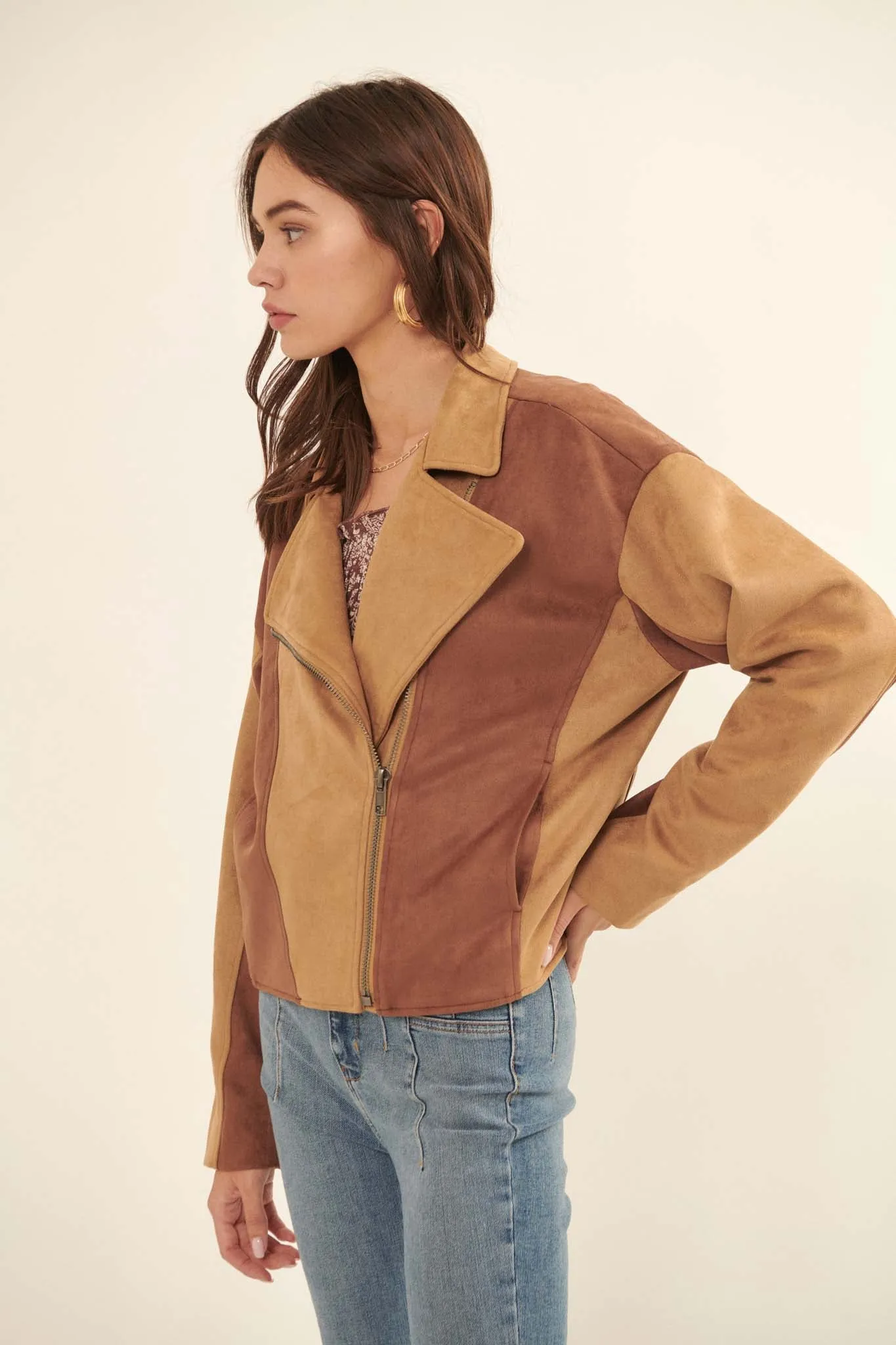 Canyon Road Colorblock Vegan Suede Moto Jacket