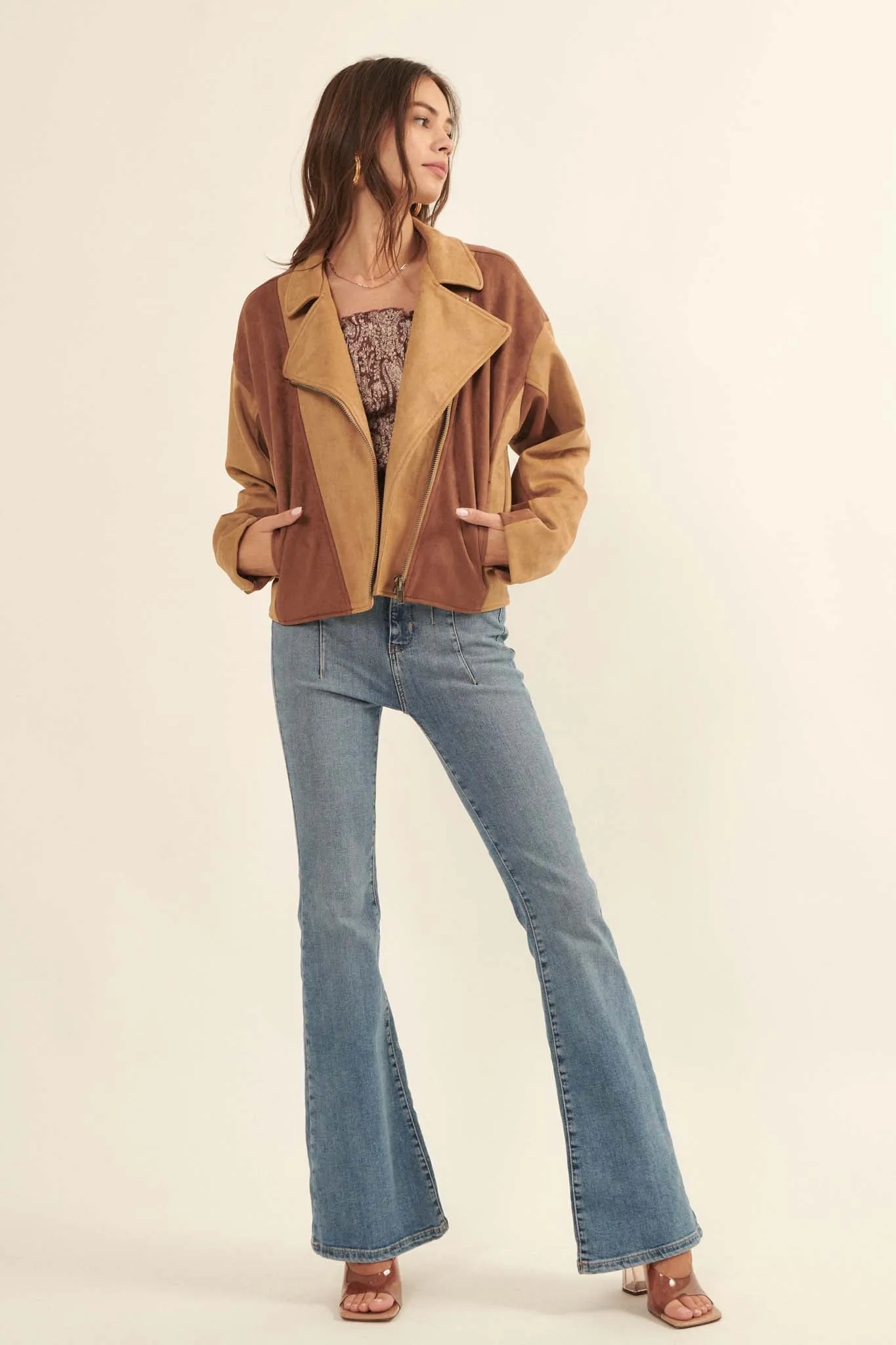 Canyon Road Colorblock Vegan Suede Moto Jacket