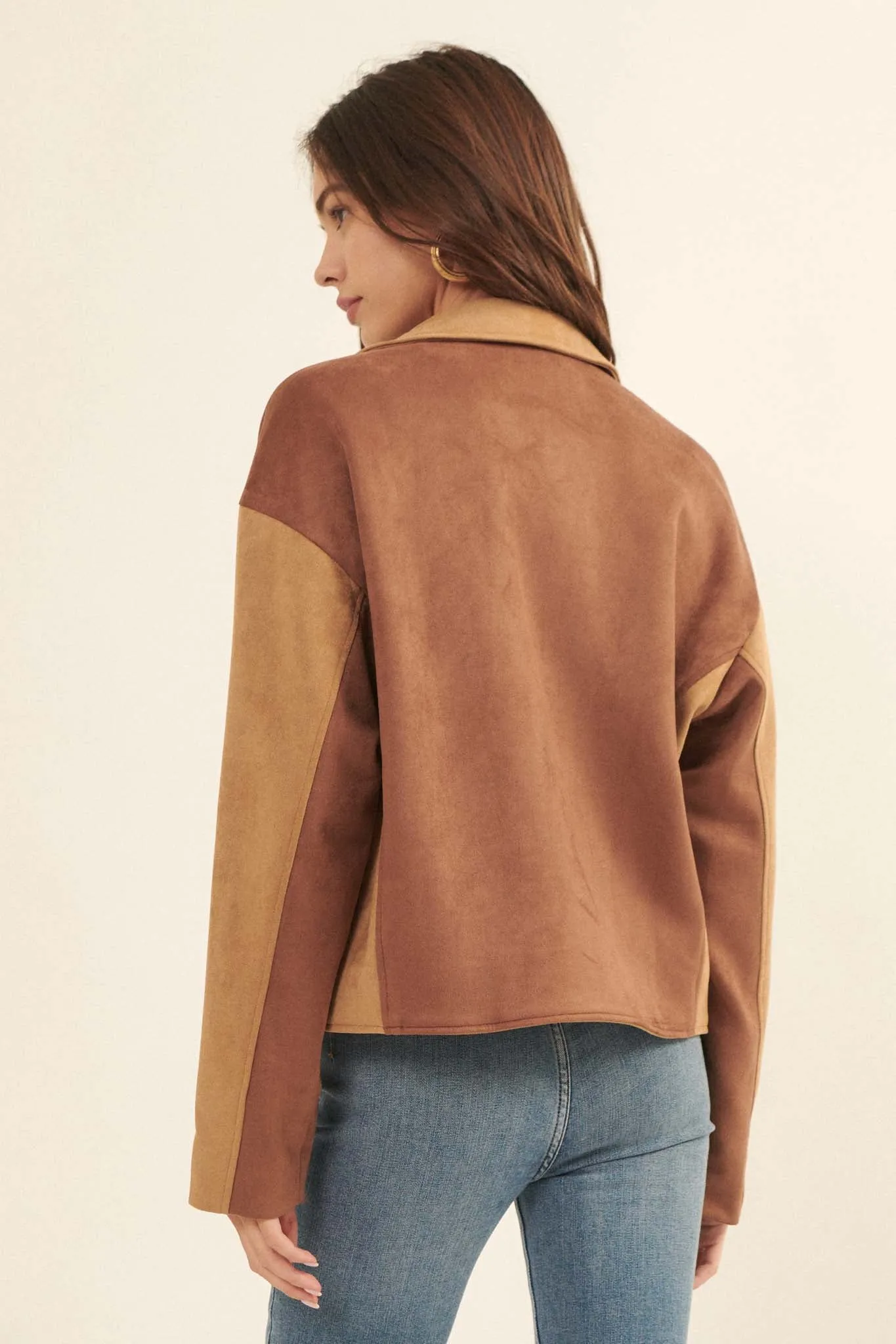 Canyon Road Colorblock Vegan Suede Moto Jacket