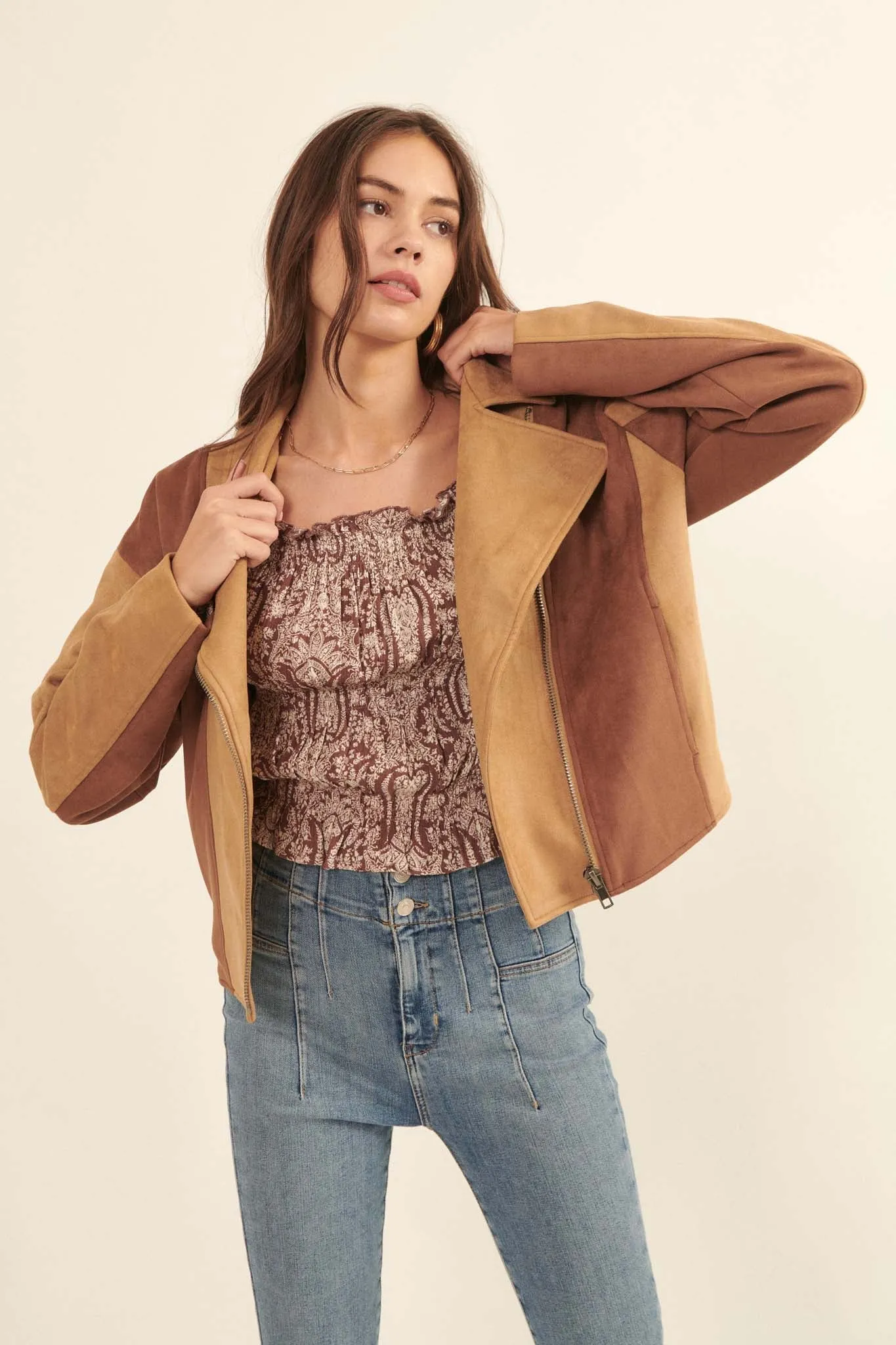 Canyon Road Colorblock Vegan Suede Moto Jacket