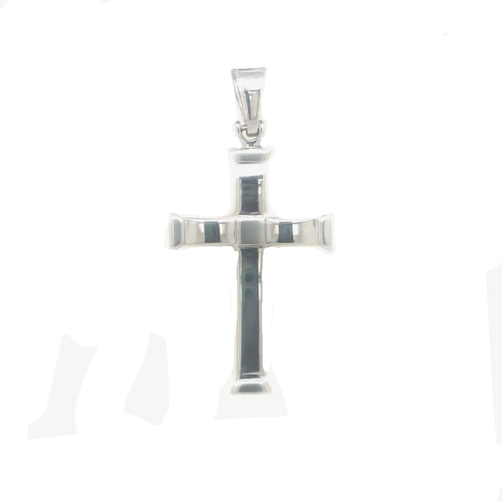 Capped Edge Detail Cross - 14kt White Gold