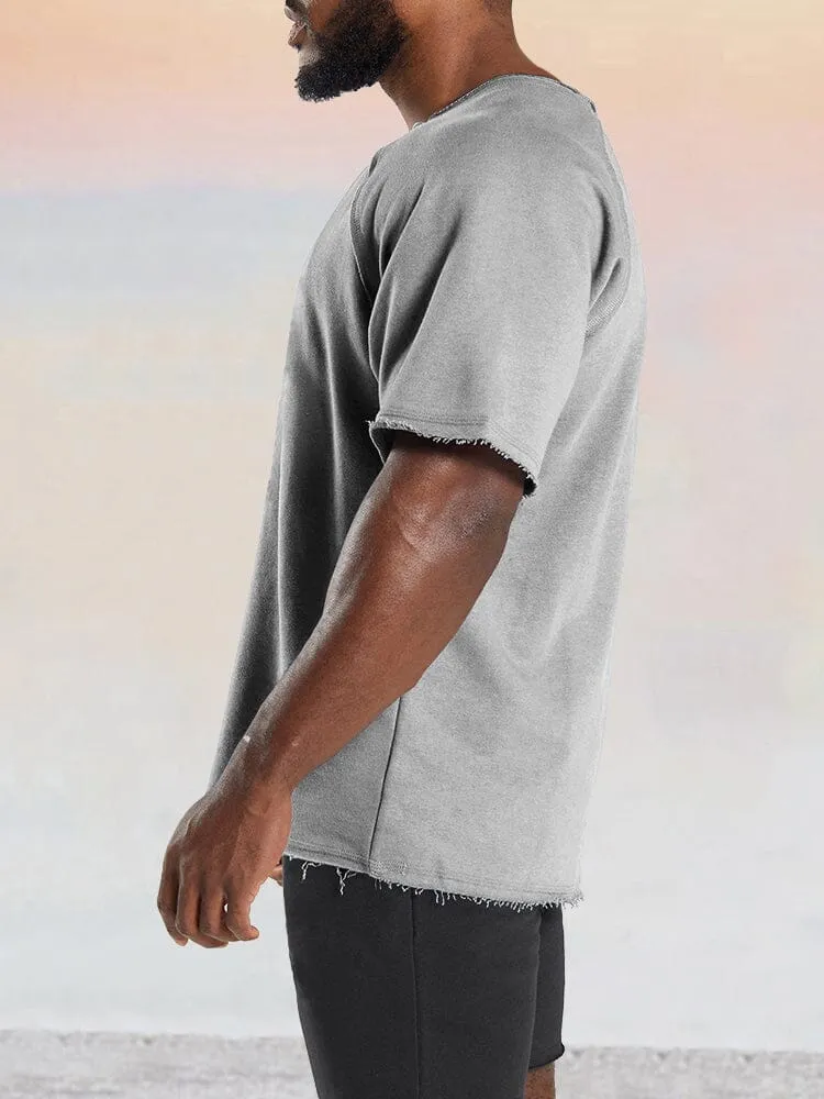 Casual Solid Raw Hem Cotton T-shirt