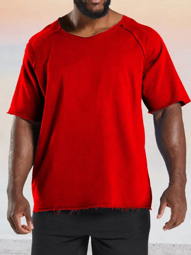 Casual Solid Raw Hem Cotton T-shirt