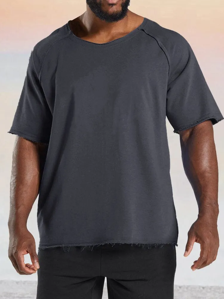 Casual Solid Raw Hem Cotton T-shirt