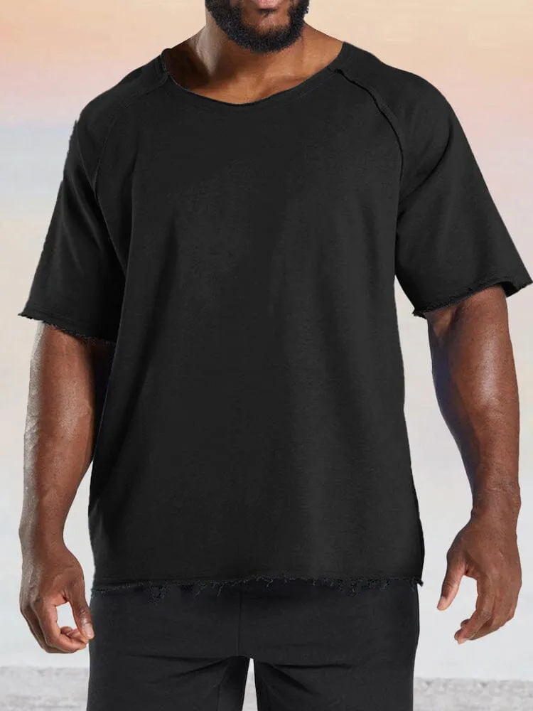 Casual Solid Raw Hem Cotton T-shirt