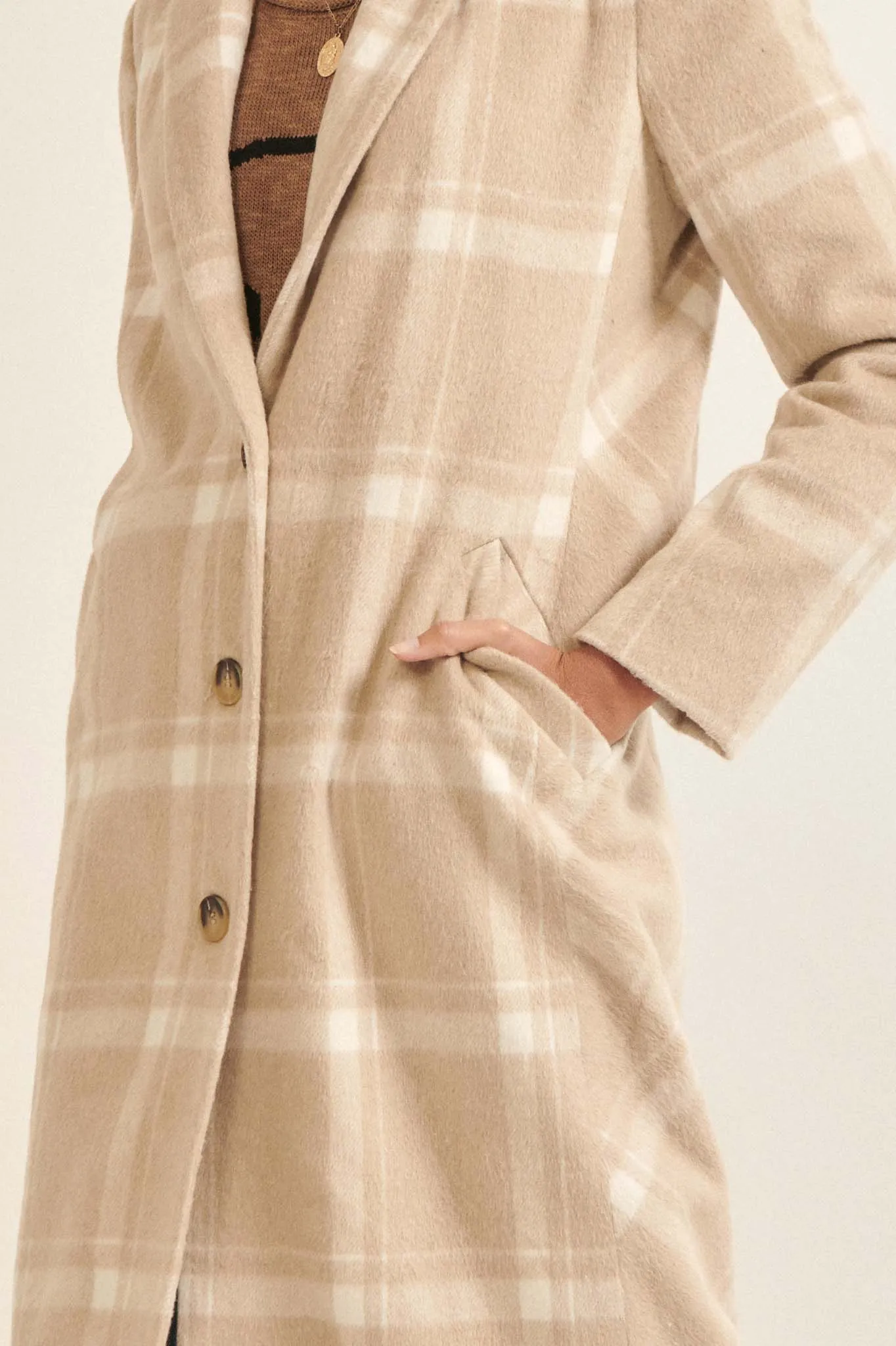 Check Point Button-Front Plaid Overcoat