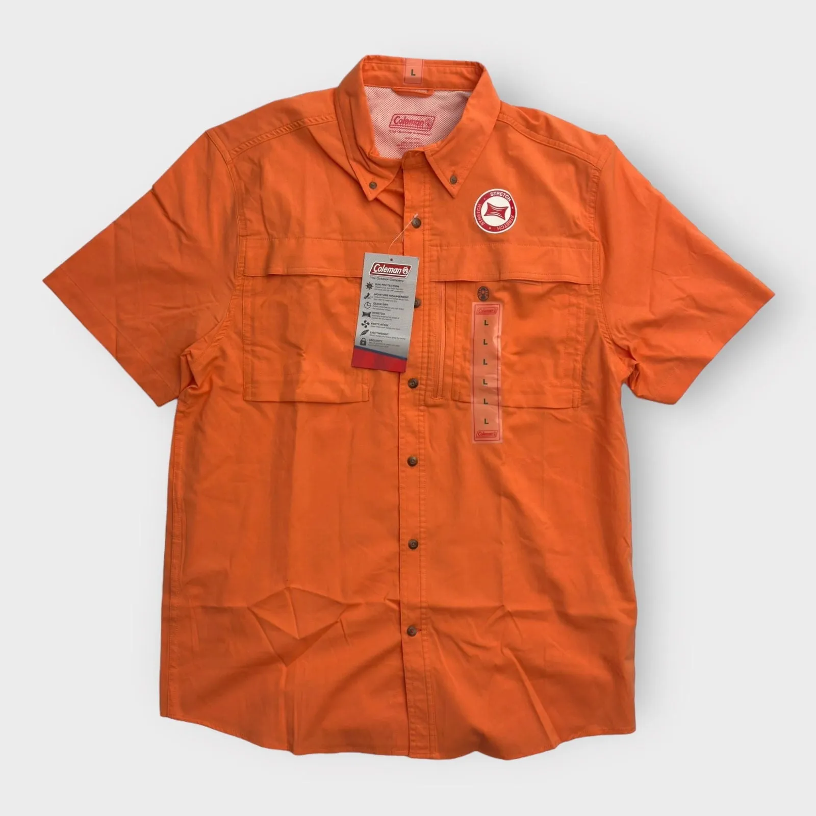 Coleman Mens Vented S/s Outdoor Shirt | L | Orange | NWT