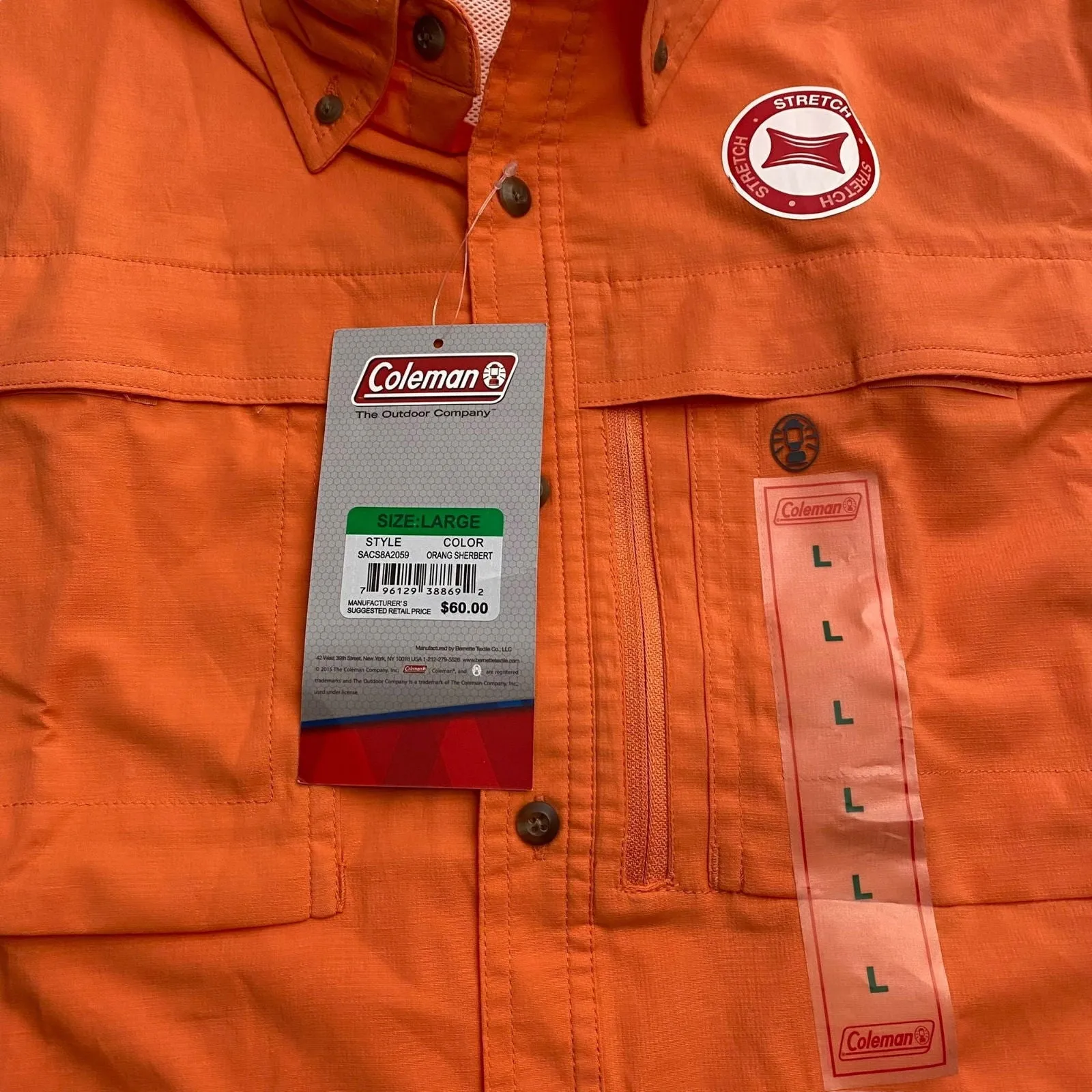 Coleman Mens Vented S/s Outdoor Shirt | L | Orange | NWT