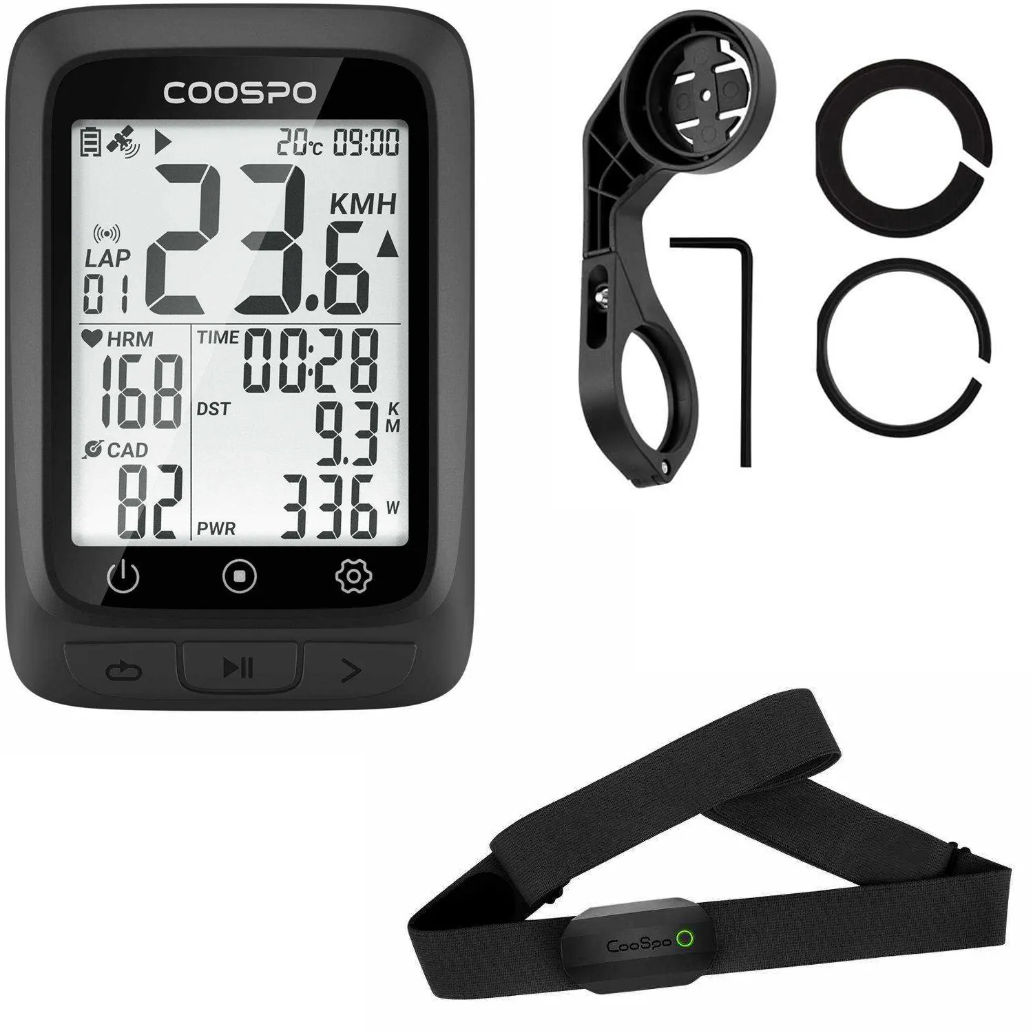 COOSPO Bike Computer GPS Wireless with Bluetooth   COOSPO H808S Heart Rate Monitor   CooSpo Bike Computer Mount  