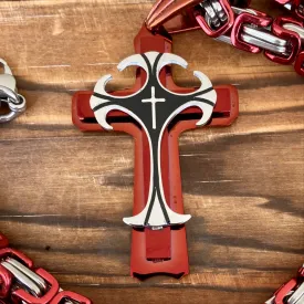 Cross - Risen Cross Red & Silver Pendant - Necklace - PEN826