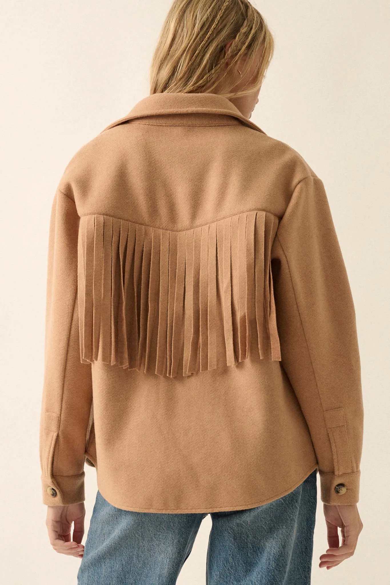 Desert Canyon Brushed Felt Fringe Shacket