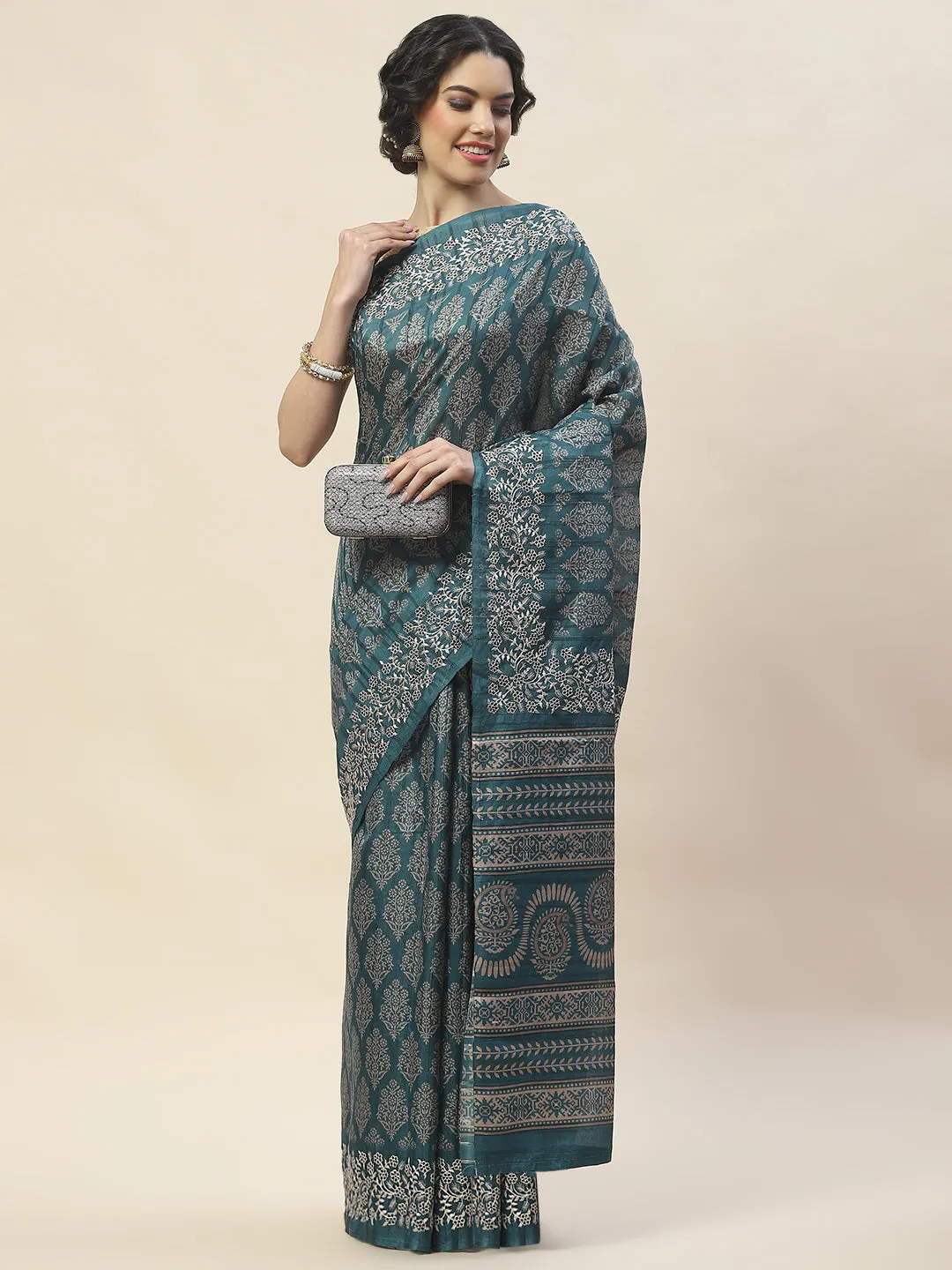 Digital Floral Print Woven Tussar Saree