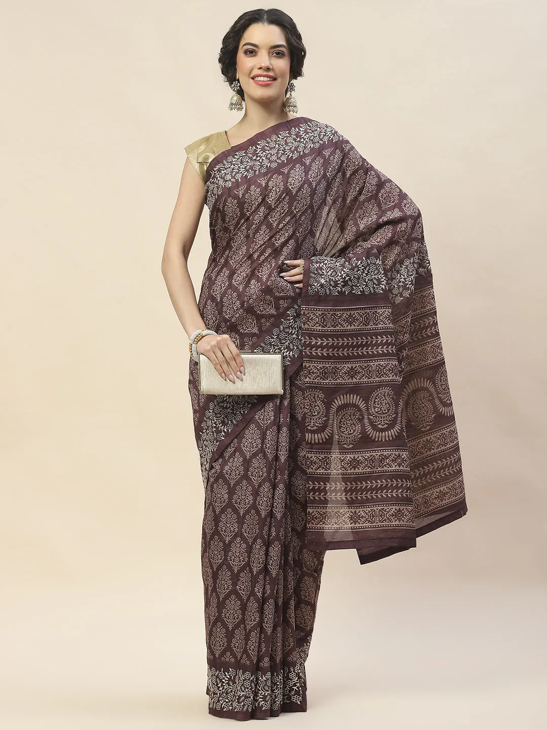 Digital Floral Print Woven Tussar Saree