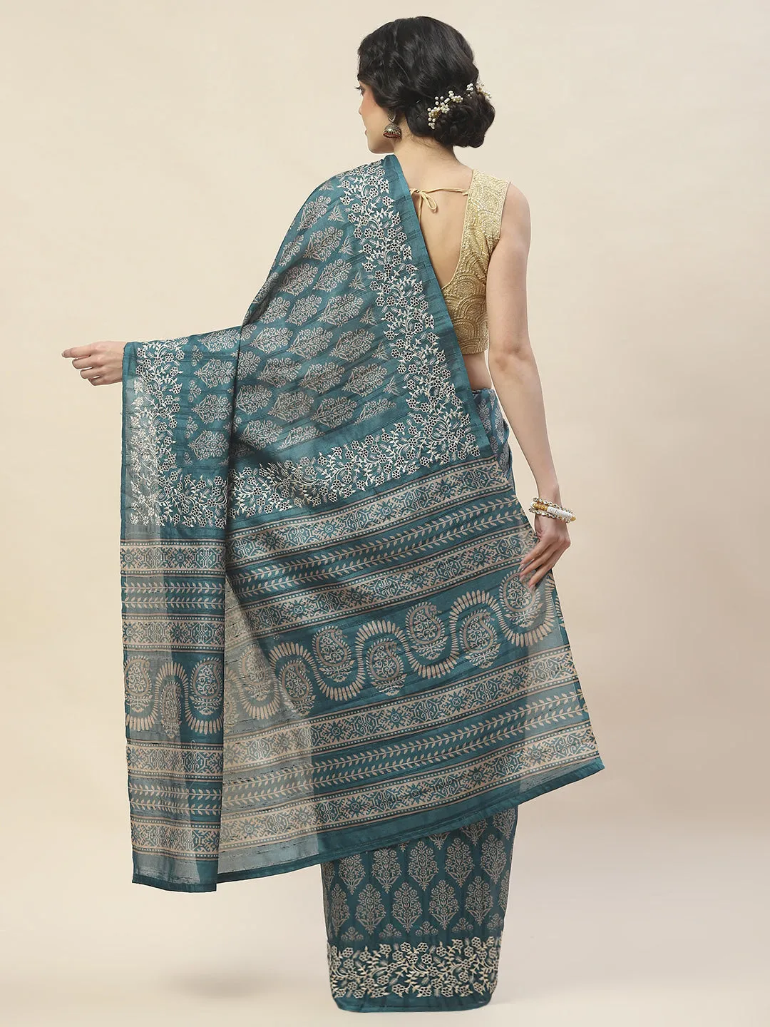 Digital Floral Print Woven Tussar Saree