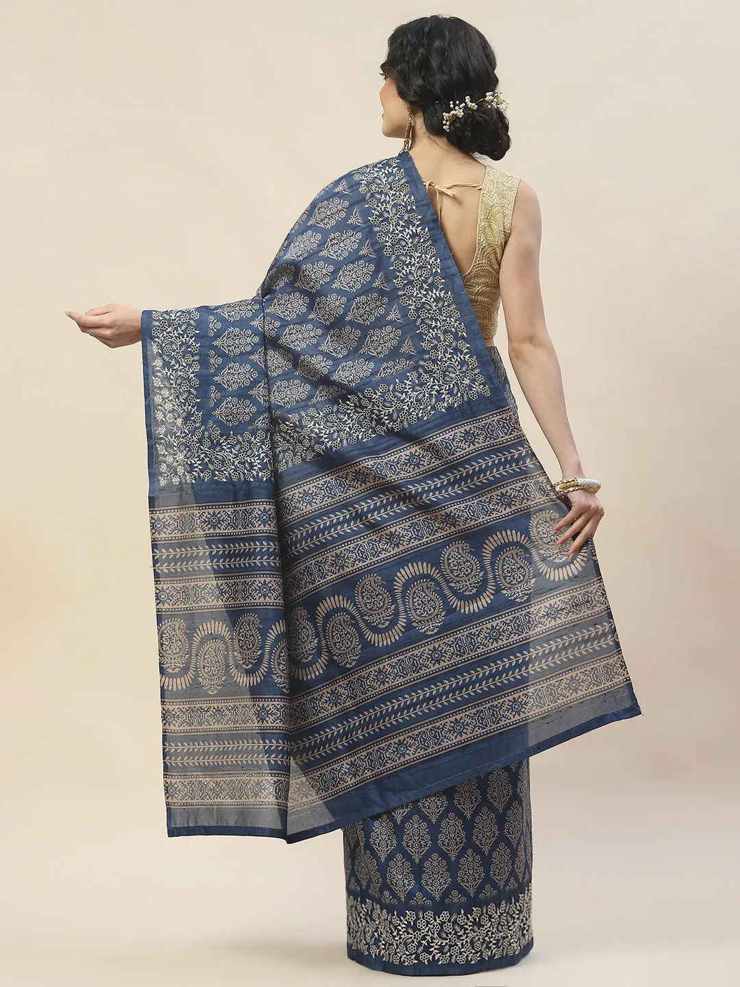 Digital Floral Print Woven Tussar Saree