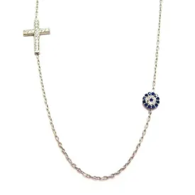 Duo Evil Eye And Cross Necklace