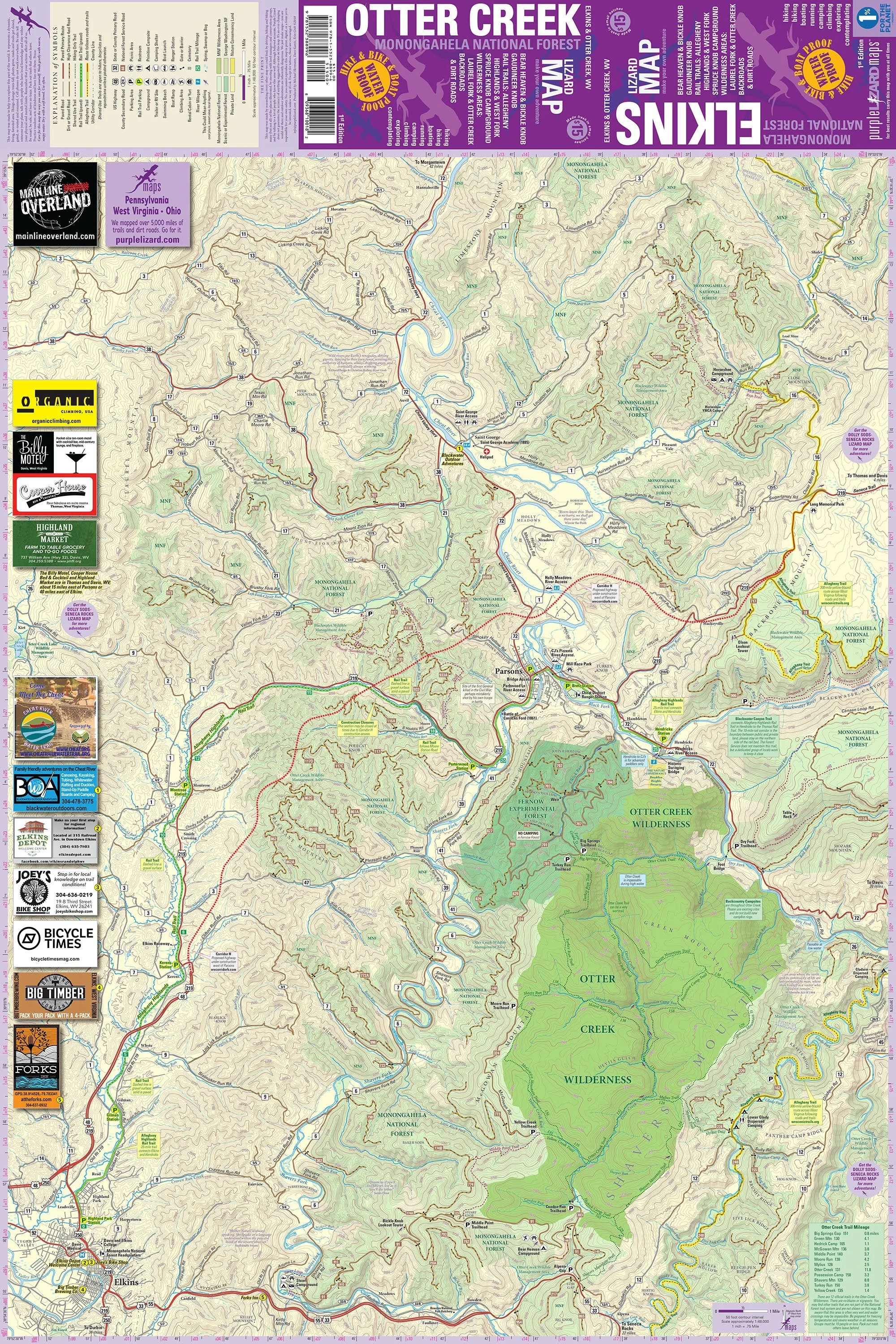 Elkins-Otter Lizard Map, West Virginia