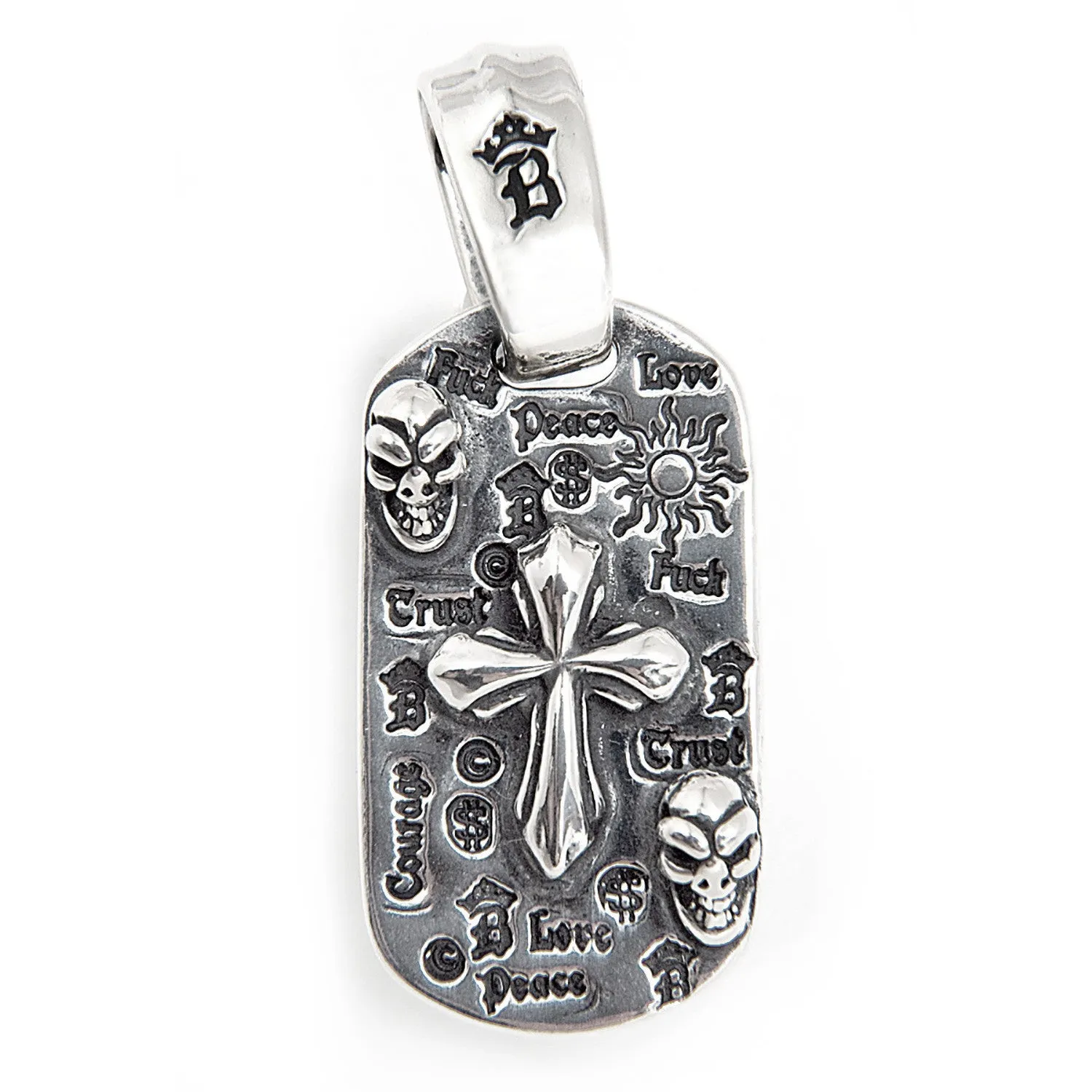 Graffiti Dog Tag with 2005 Cross, 2 Skulls and Large Bale