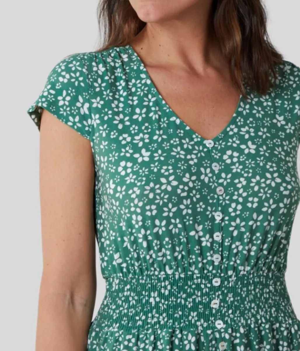 Green Ditsy Button Through Midi Dress