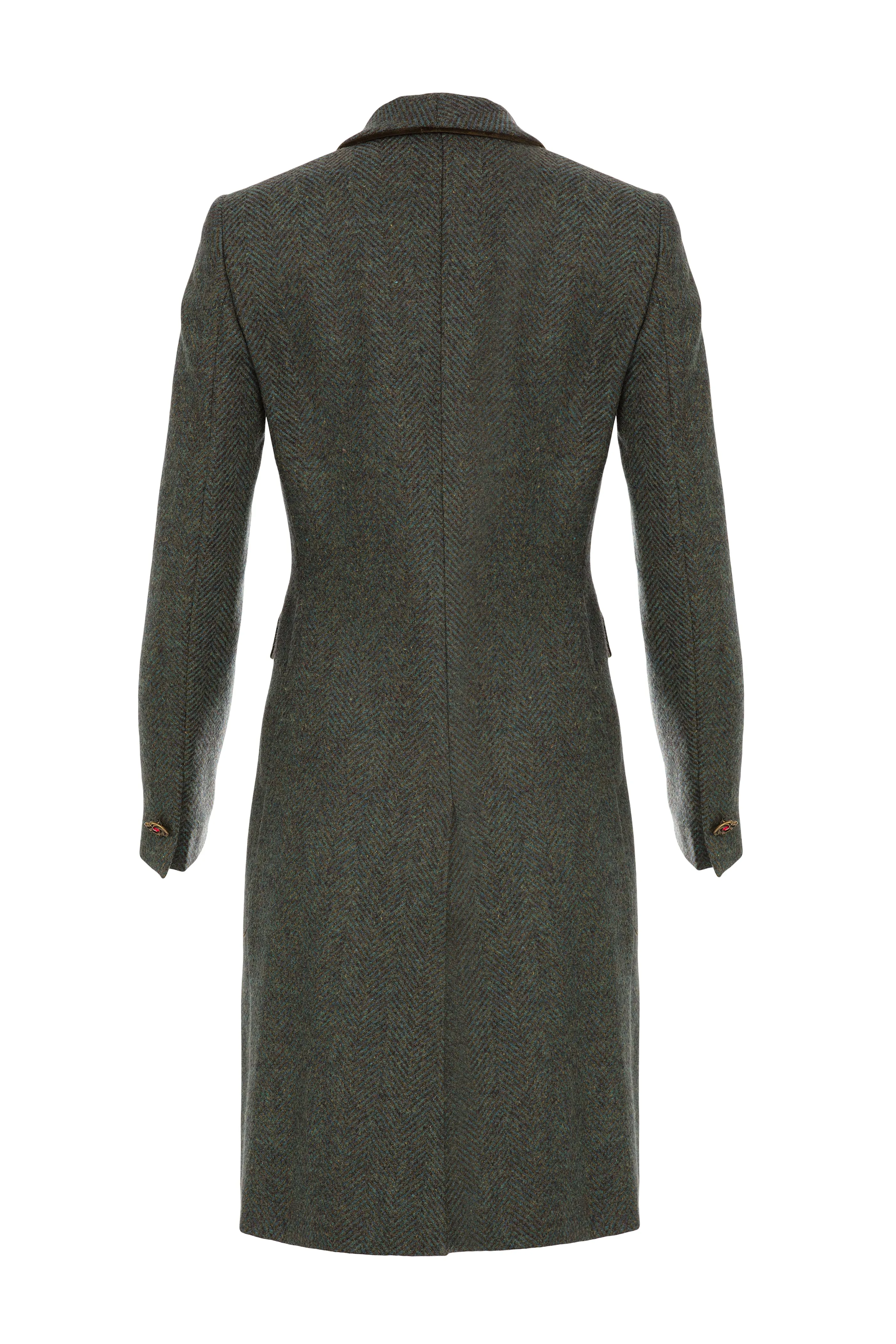 Herringbone Tweed Long Jacket - Blue Green