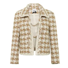 Houndstooth Crop Jacket - Beige