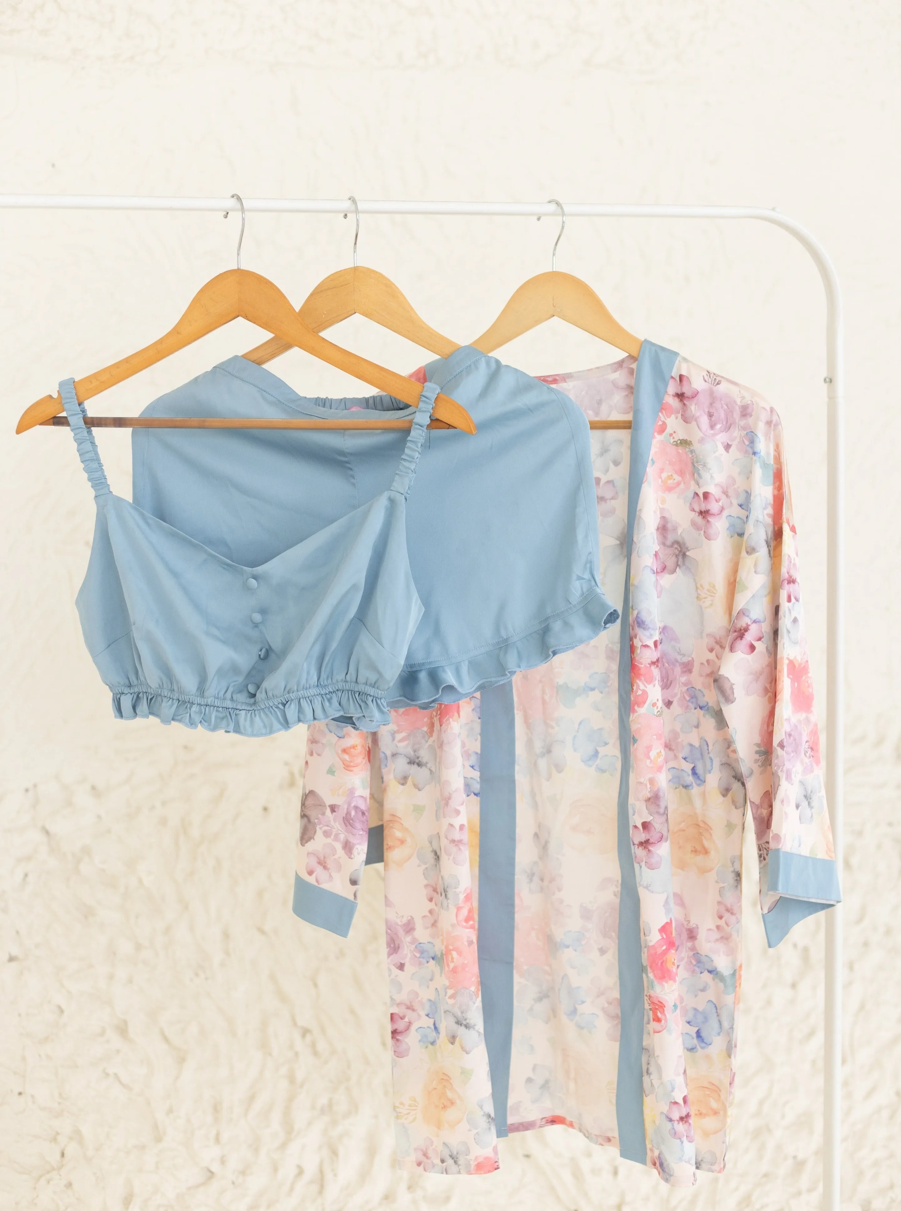 Jane Baby Blue Satin Lounge Shorts Set