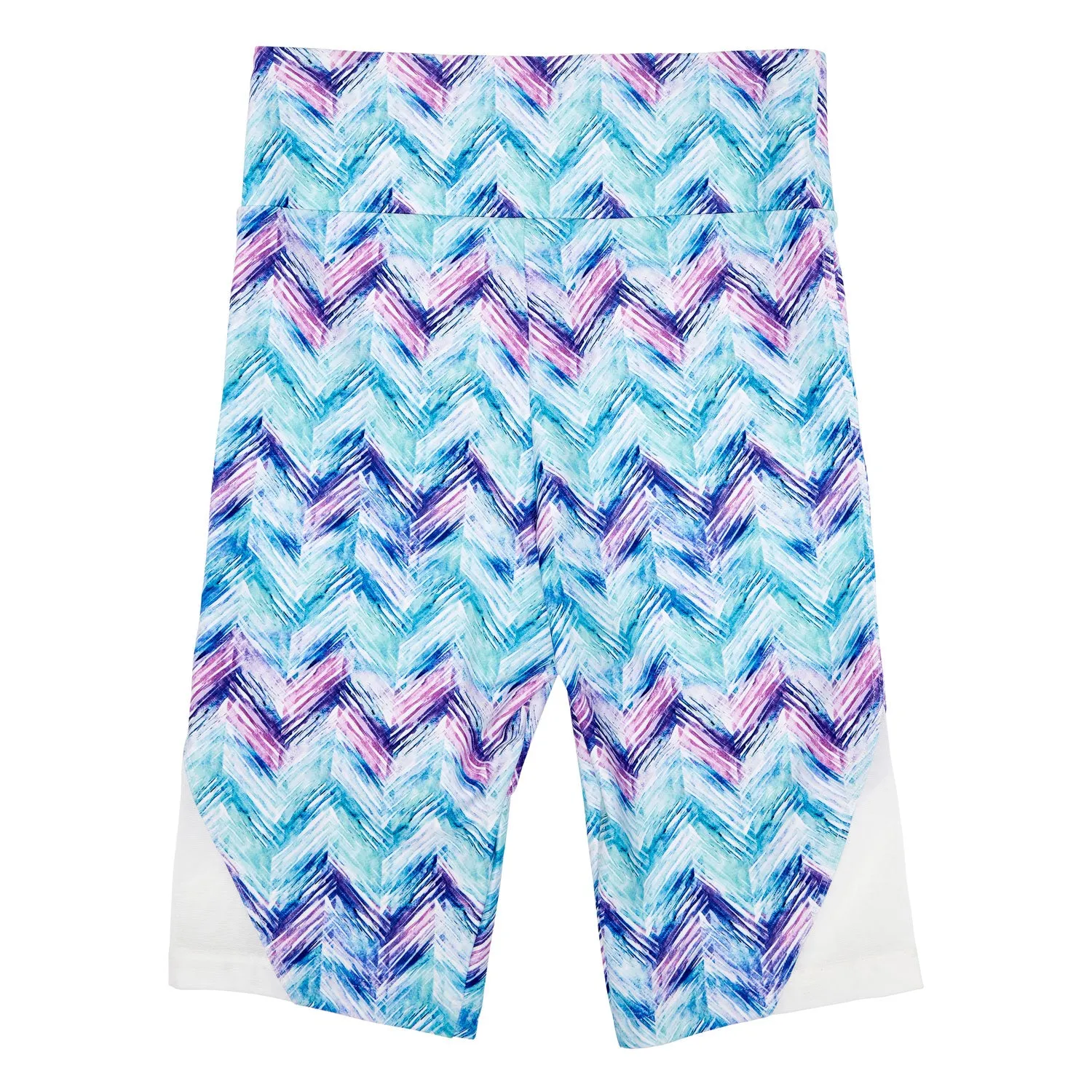 Josie: Mesh Panel Bike Shorts in Watery Chevron Print