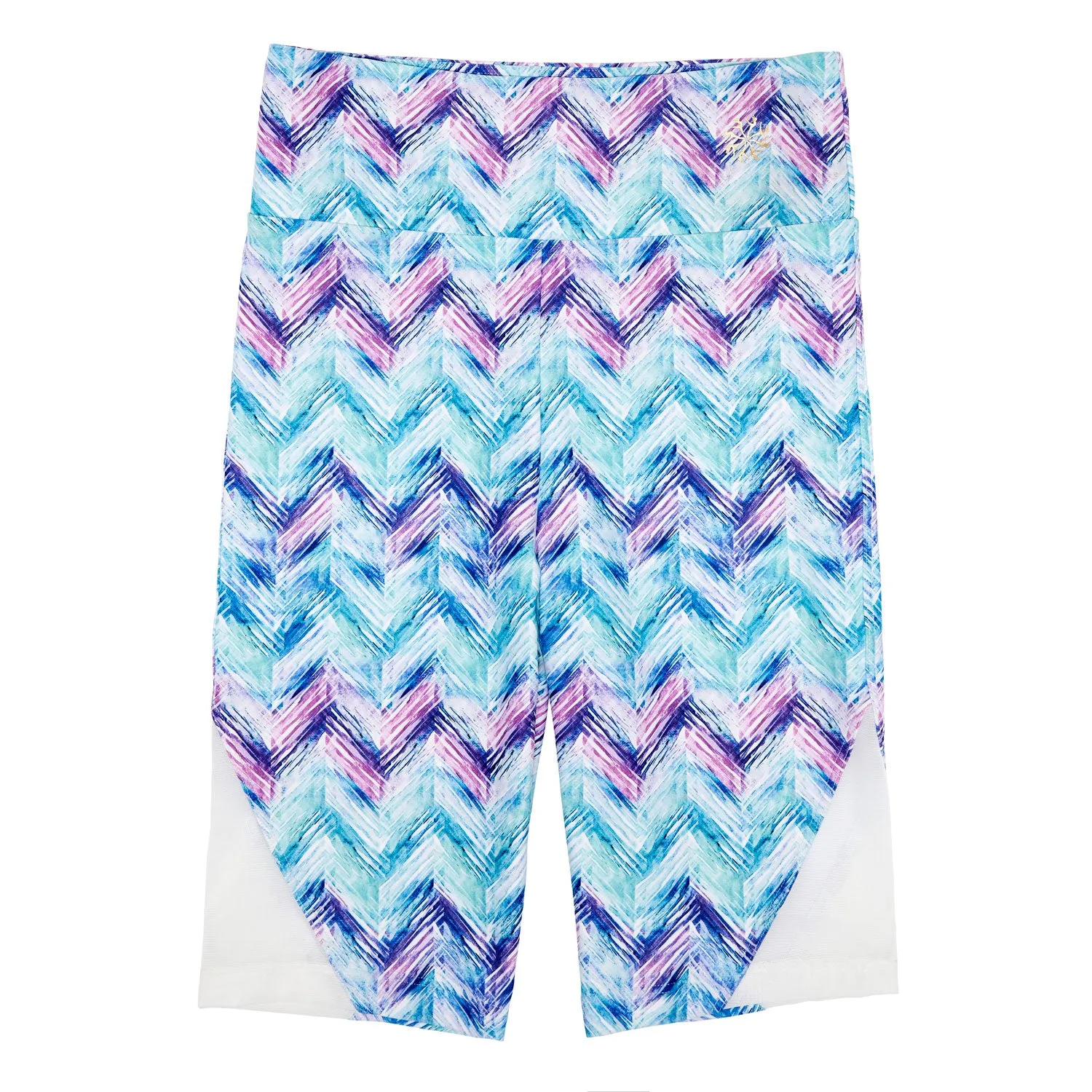 Josie: Mesh Panel Bike Shorts in Watery Chevron Print