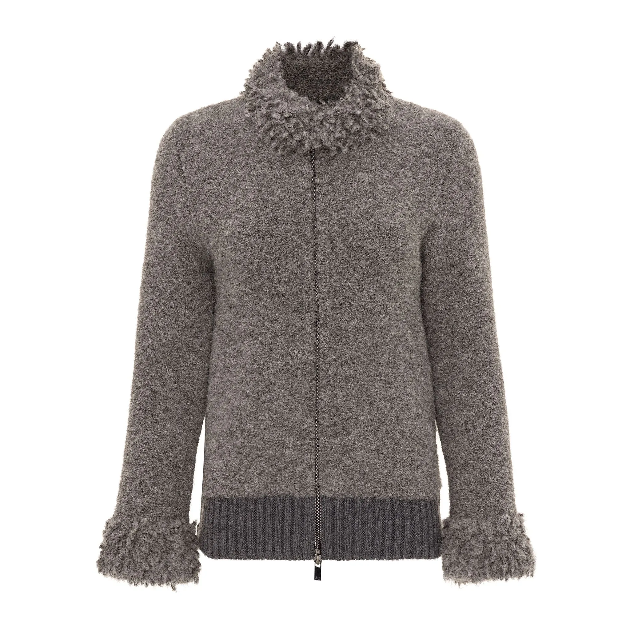 Knit Bomber with Puffer Back - Charcoal