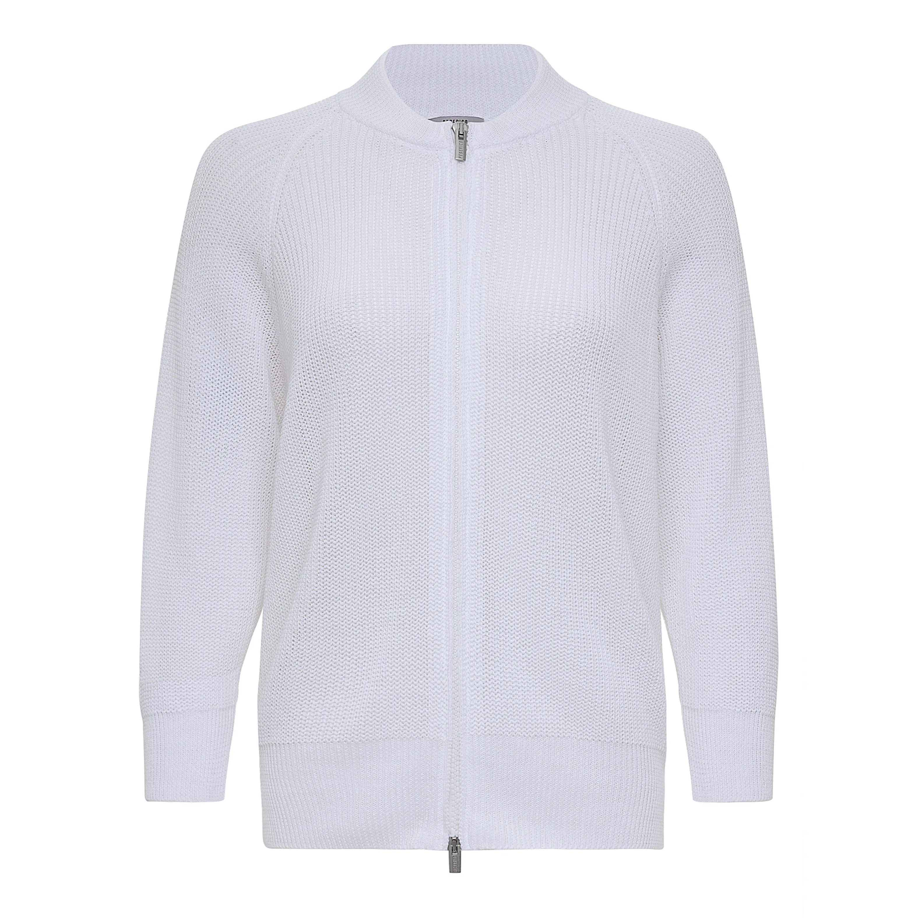 Linen   Cotton Knitted Zip Up Jacket - White