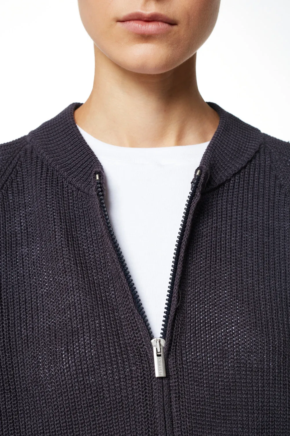 Linen   Cotton Knitted Zip Up Jacket - White