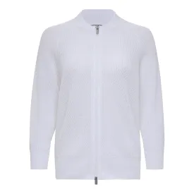 Linen   Cotton Knitted Zip Up Jacket - White