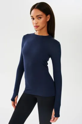 Louise Rib Long Sleeve: Indigo