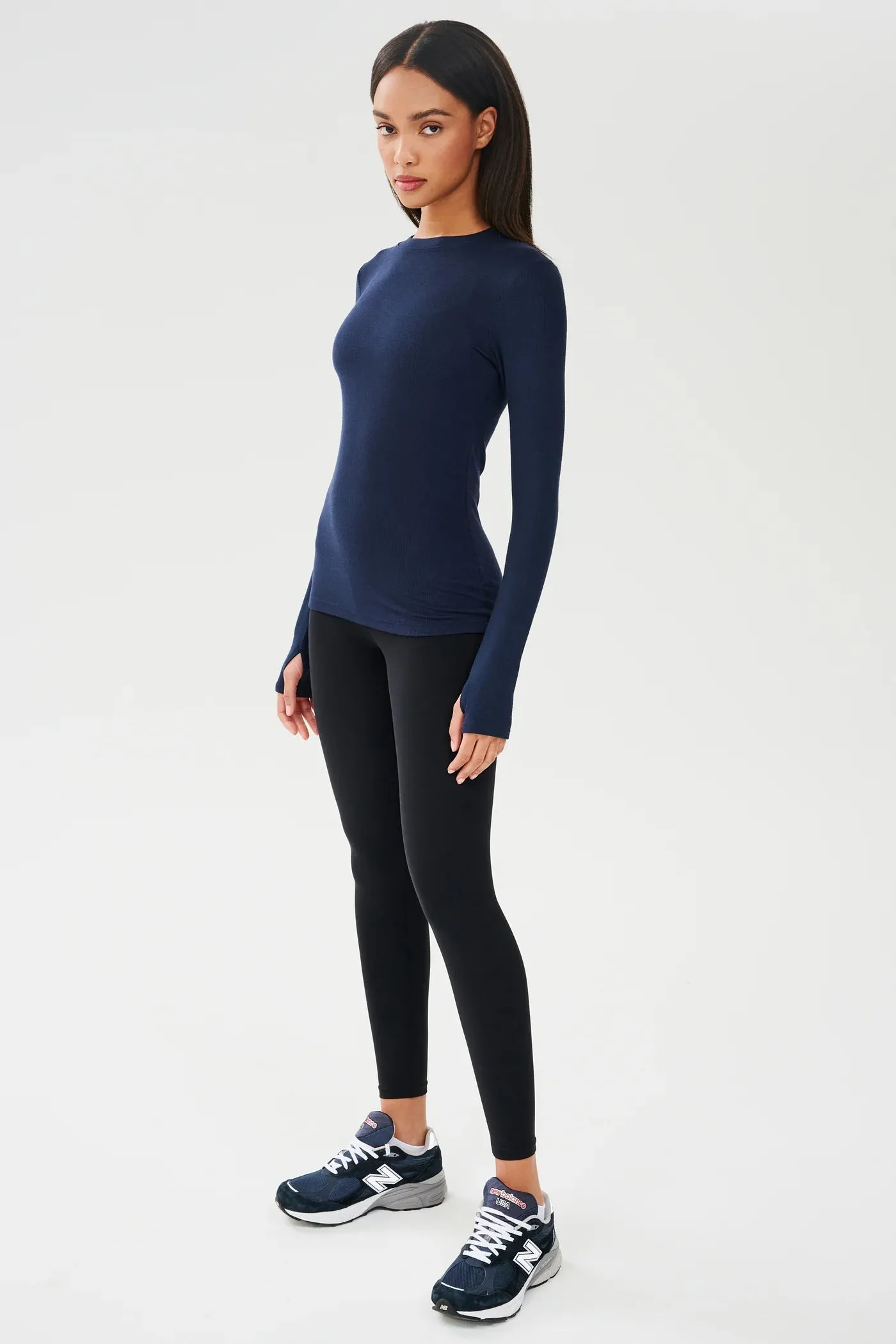 Louise Rib Long Sleeve: Indigo