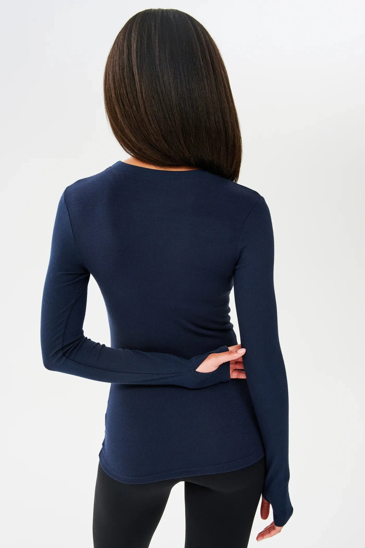 Louise Rib Long Sleeve: Indigo