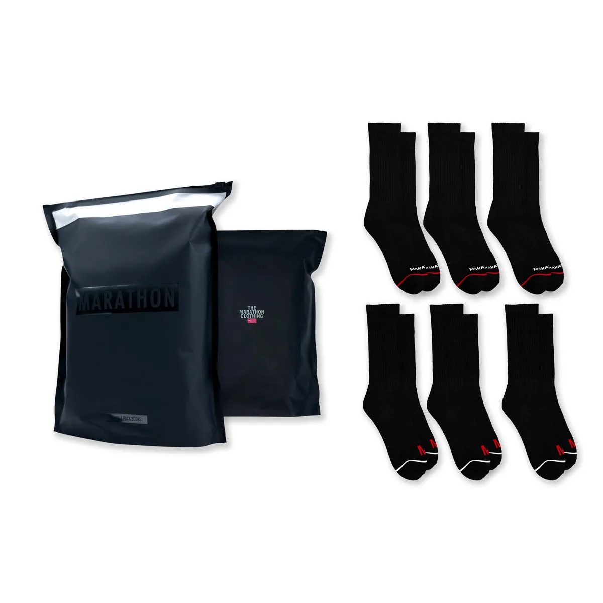 Marathon Black Socks - 6-Pack