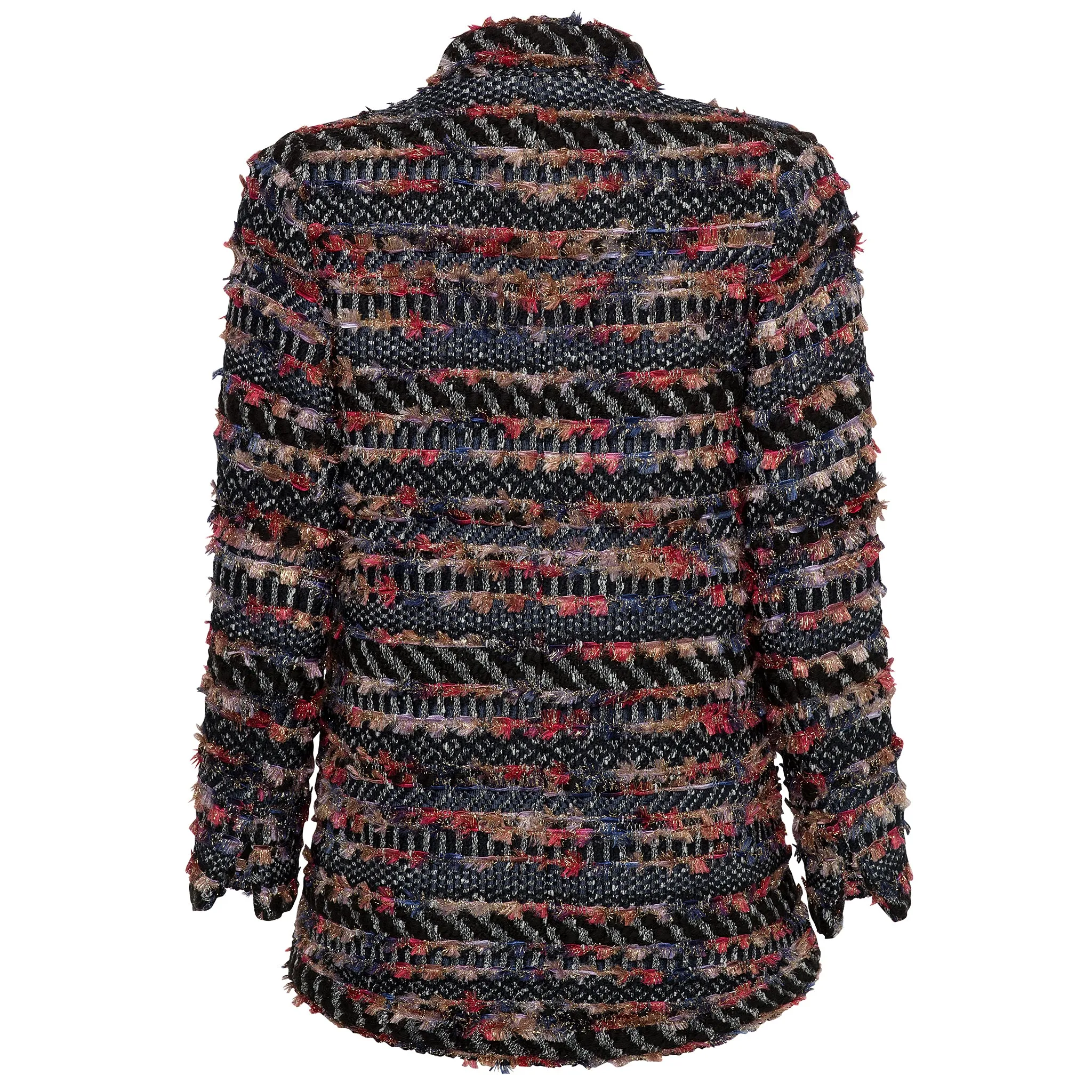 Metallic Ribbon Tweed Jacket - Navy   Pink