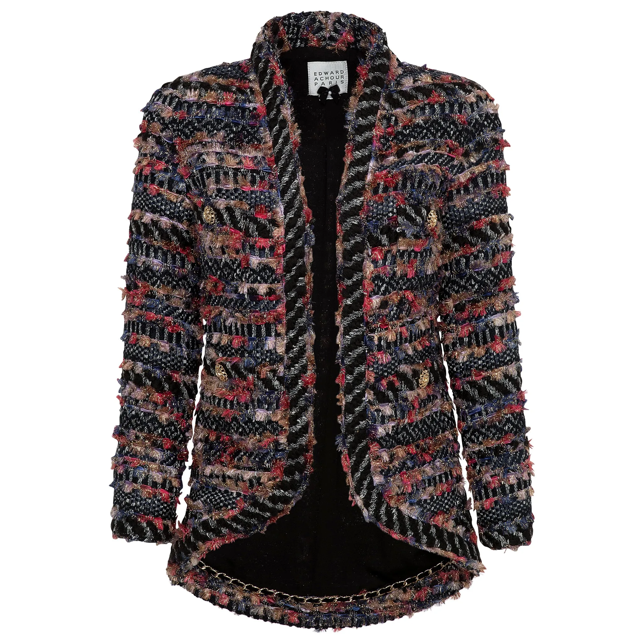 Metallic Ribbon Tweed Jacket - Navy   Pink