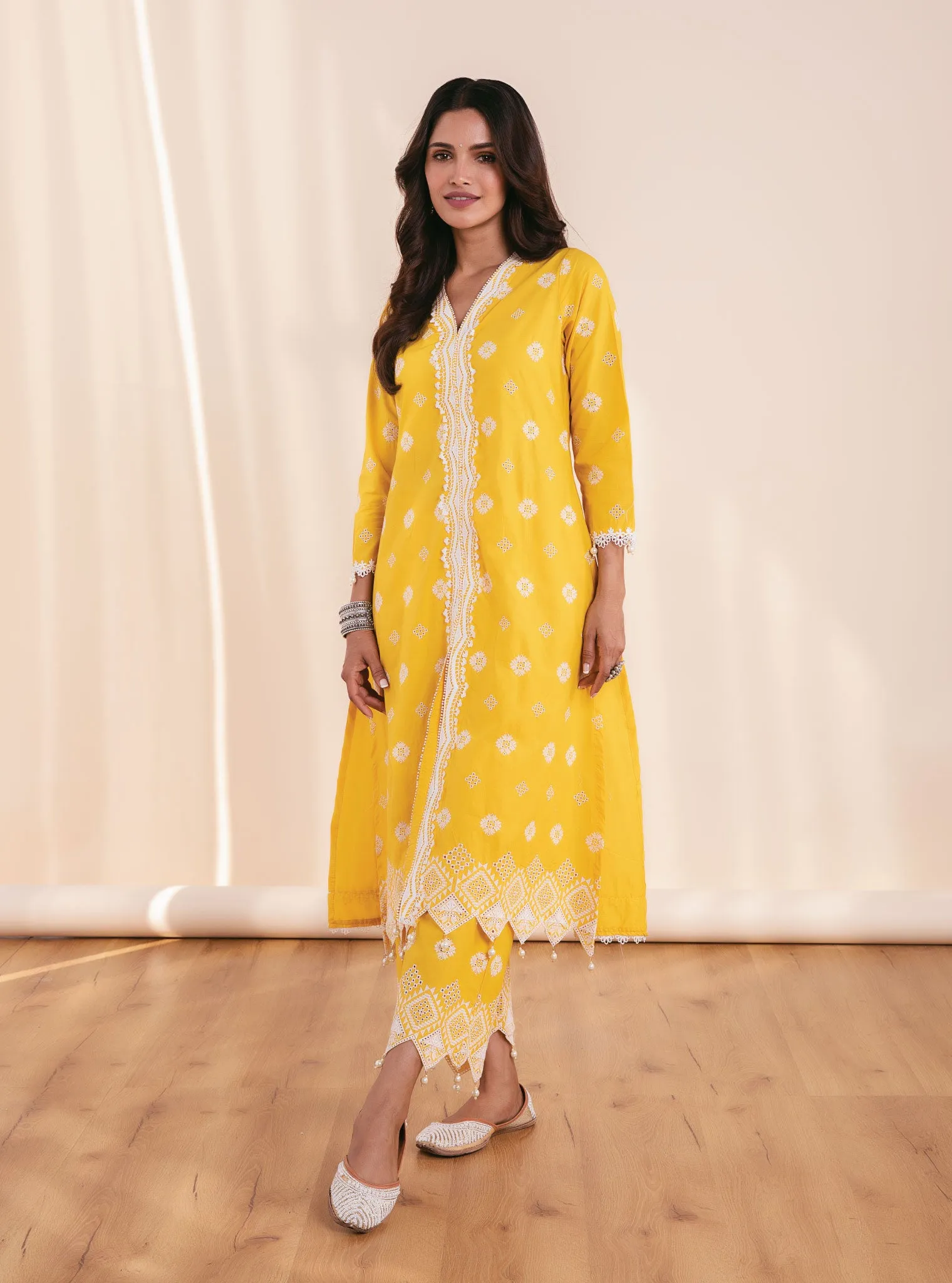 Mulmul Cotton Audrey Mango Kurta With Audrey Mango Palazzo