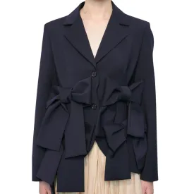 Multi Bow Accented Wool Blazer - Black