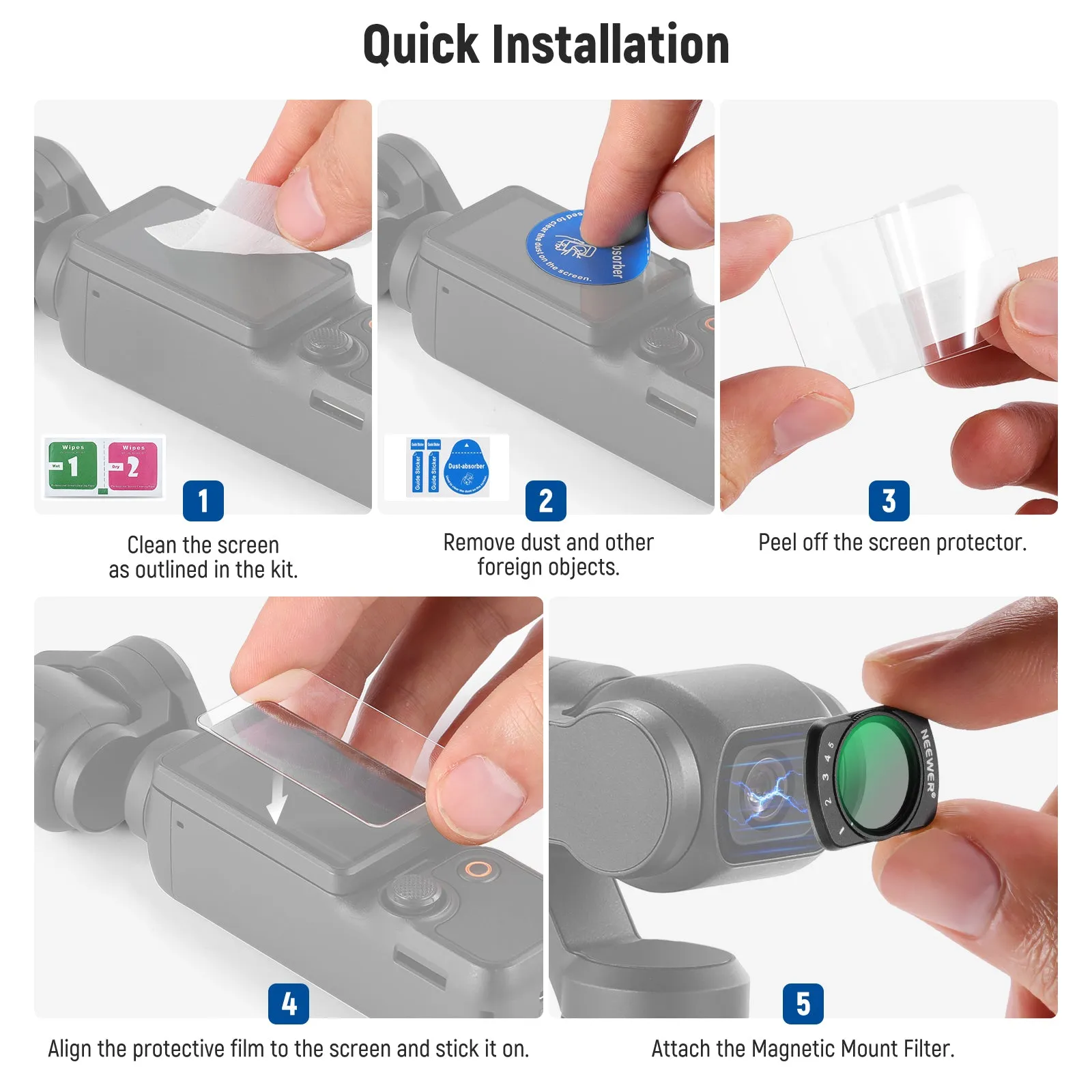 NEEWER Magnetic 1-5 Limited Stops Variable ND2-32 Filter for DJI Osmo Pocket 3