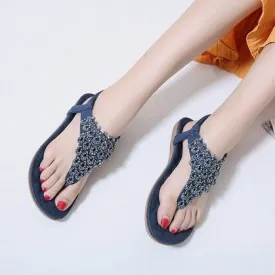 OCW Rhinestone Sandals For Women T-strap Flat Anti-shock Stylish For Summer