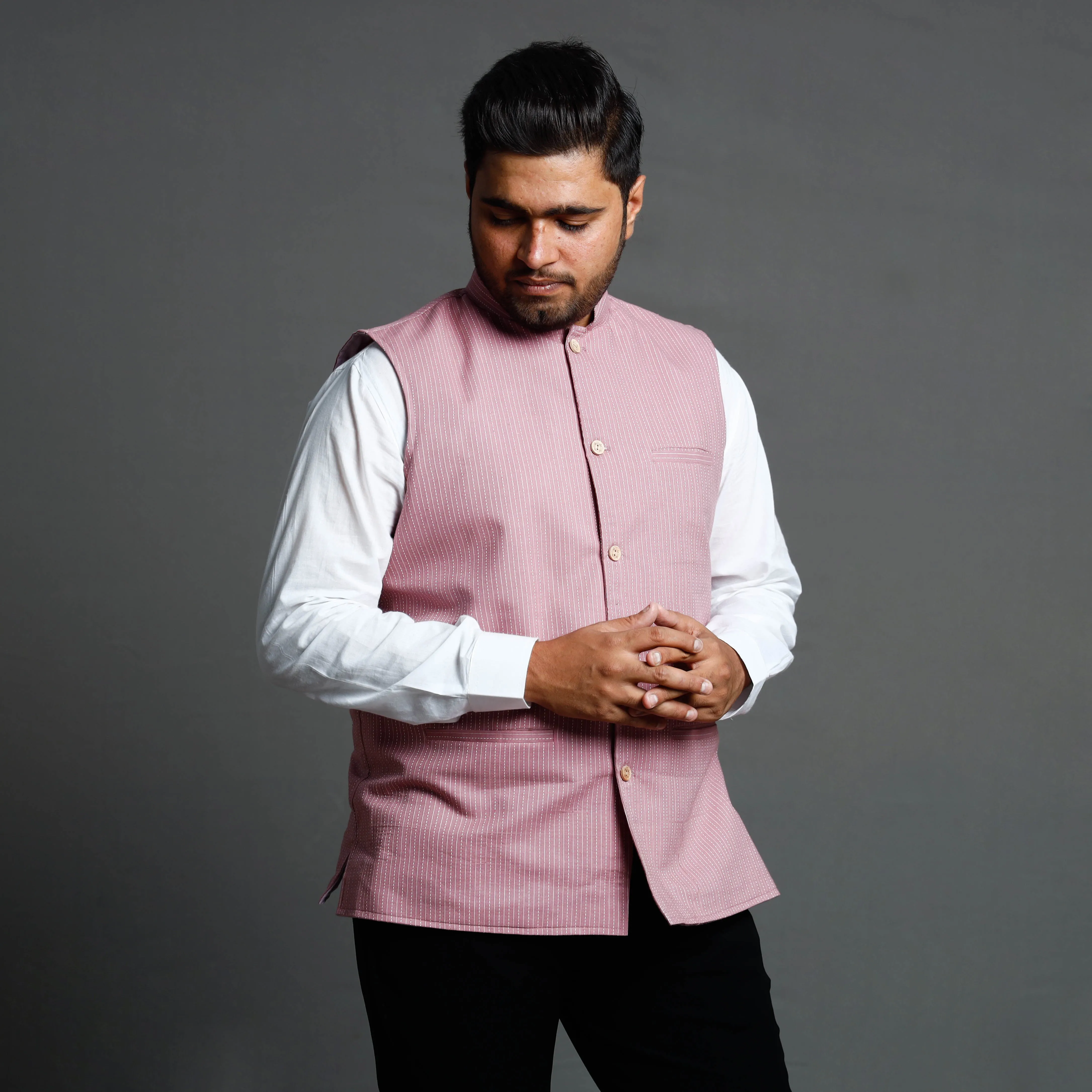 Pastel Purple - Running Stitch Cotton Nehru Jacket