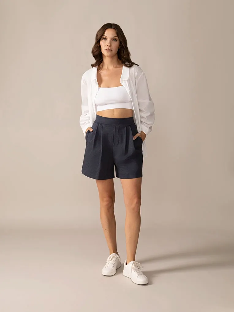 Pleated Ease Knit OTK Short in Heather Lake